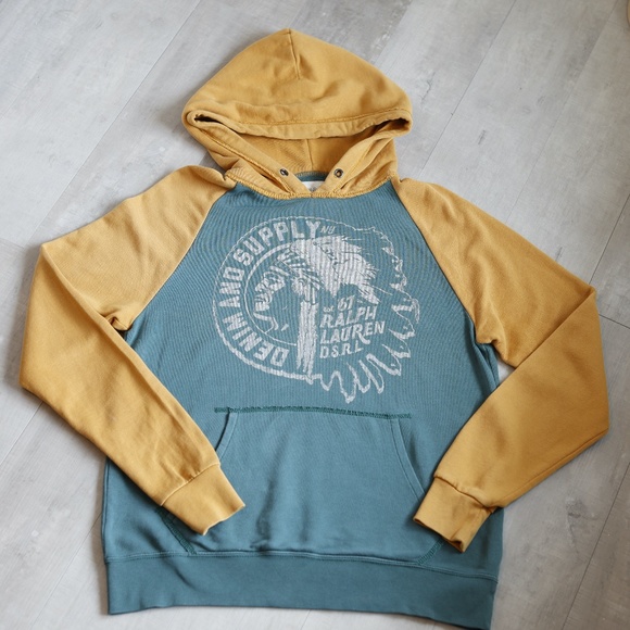 Ralph Lauren Denim and Supply Men's Two-Toned Green Hoodie Vintage Size Medium - Picture 2 of 5